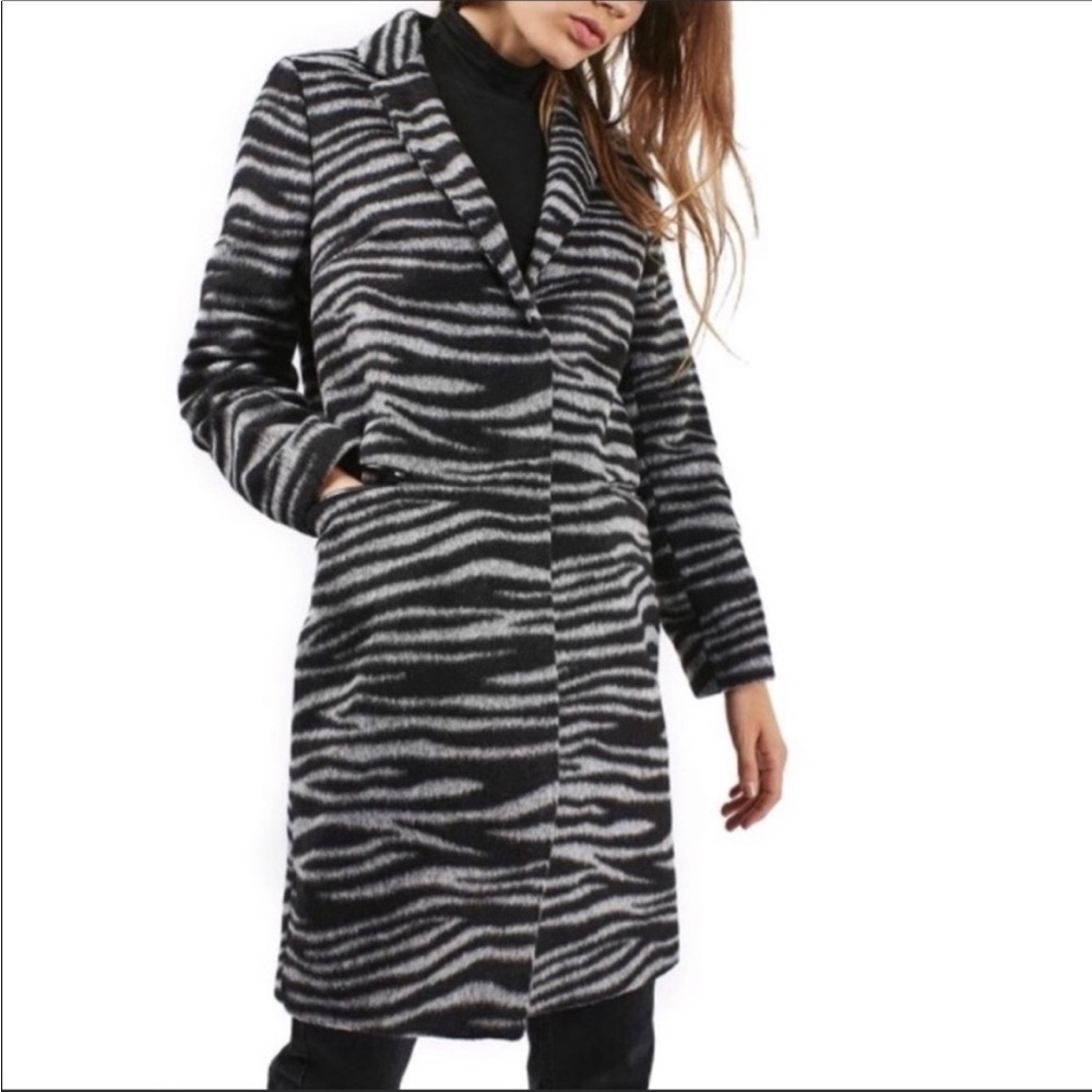 Topshop Wool-Blend Zebra Coat - Picture 3 of 10